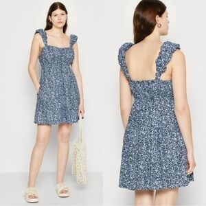Abercrombie & Fitch Navy Blue Ditsy Floral Mini Linen Dress Small